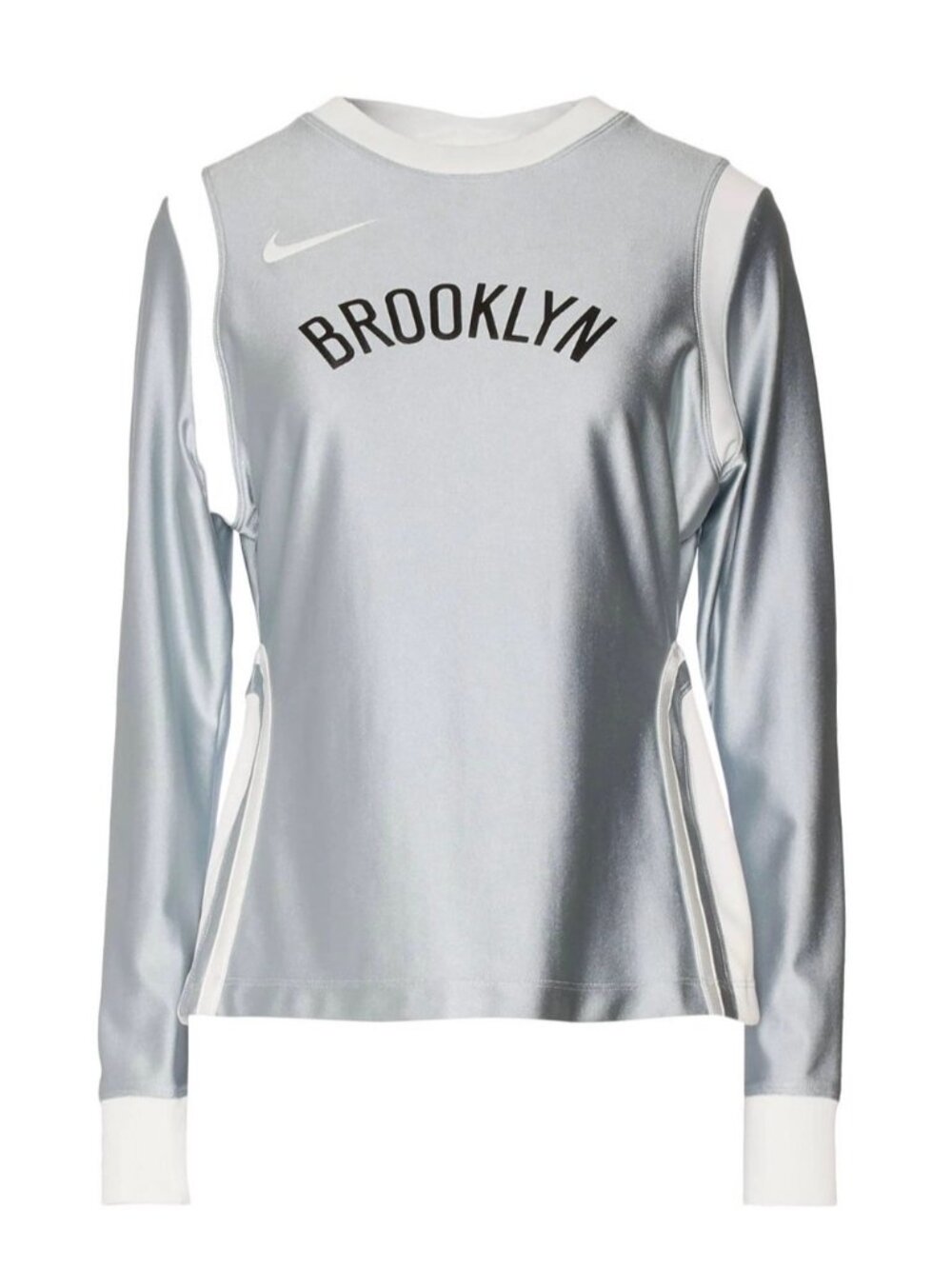 Nike Silver and White 'Brooklyn' Long Sleeve Athletic Top XL